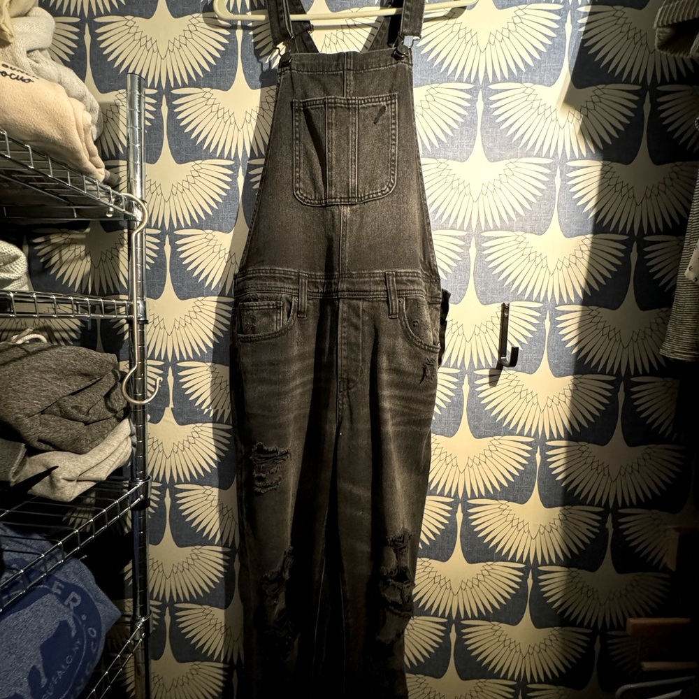 American Eagle Black Distressed Overalls